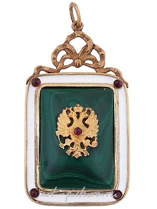 俄罗斯银, 俄罗斯银饰品，88纯度，镀金，釉面和雕刻的孔雀石。