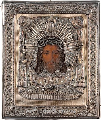 Русское серебро, Маленькая икона с изображением Мандилиона в серебряном окладе.