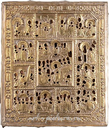 Русское серебро, Икона с окладом на праздничный день, Россия, конец XIX века