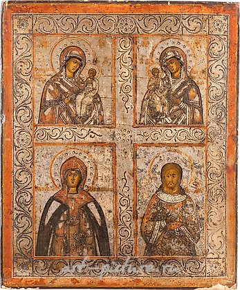 Русское серебро, Икона с изображениями Богоматери в четырех частях