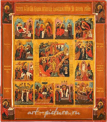 Русское серебро, Икона "Воскресение с двенадцатью праздниками и четырьмя евангелистами"