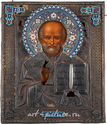 Русское серебро, Икона со святителем Николаем Мирликийским с серебряной окладом