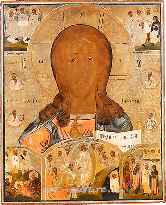 Русское серебро, БОЛЬШАЯ ИКОНА С ИЗОБРАЖЕНИЕМ ХРИСТА ПАНТОКРАТОРА И ОСНОВНЫХ ЛИТУРГИЧЕСКИХ ПРАЗДНИКОВ