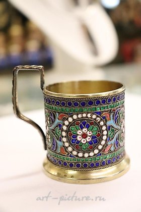 Русское серебро, Императорская русская серебряная эмальрованная подставка для стекла, маркировка DN