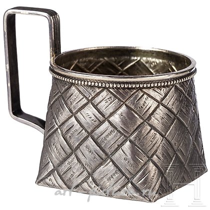 Russian silver, Six trompe-l'oeil vodka glasses, St. Petersburg, Vasily Ivan...