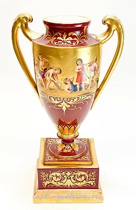 Royal Vienna Porcelain, Royal Vienna Porcelain Double Handled Urn, circa 1920