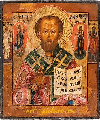Russian silver, AN ICON SHOWING ST. NICHOLAS OF MYRA Russian,...