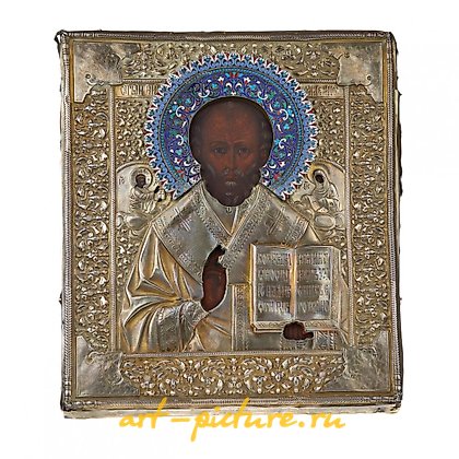 Russian silver, Icon of St. Nicholas the Wonderworker. Egornov Semyon Matvee...