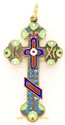 Russian silver, Russian silver cross with enamels. - Russia, 20th century. - 7x...