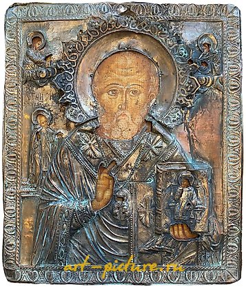 Russian silver, POLYCHROME RECTANGULAR ICON ON PANEL AND SILVER OKLAD