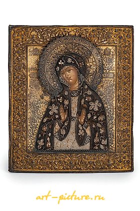 Russian silver, ICON DEPICTING THE VIRGIN OF THE SEVEN SWORDS WITH RIZA IN ...