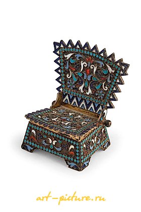 Russian silver, SALIERA A TRONO IN SILVER AND ENAMEL, MOSCOW, 1896, GOLDSMITH I. D...