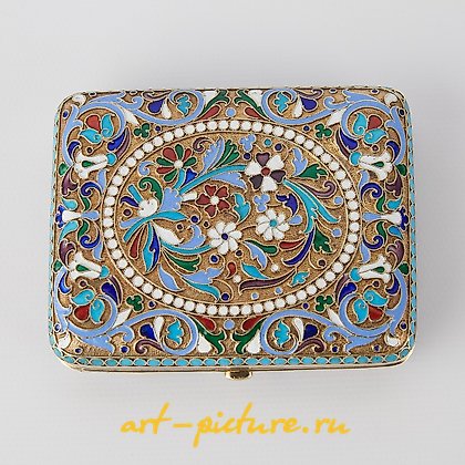 Russian silver, Russian Silver Enamel Cigarette Case 1898-1908