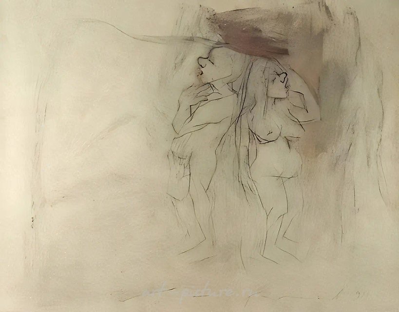二人，1994年，淡色纸，炭笔，粉彩，48.5×63 厘米，作者所有