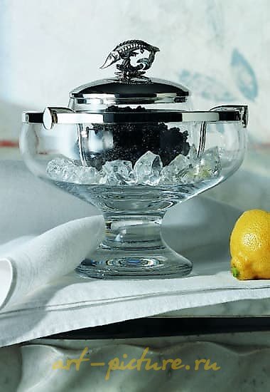 鱼子酱罐，带银盖和框架 TAFELGERÄTE SILBER