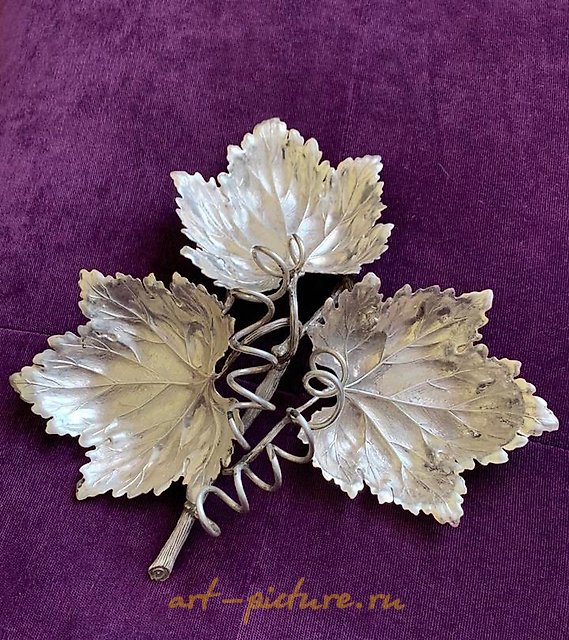 银质餐盘 3片葡萄叶 Buccellati 银制