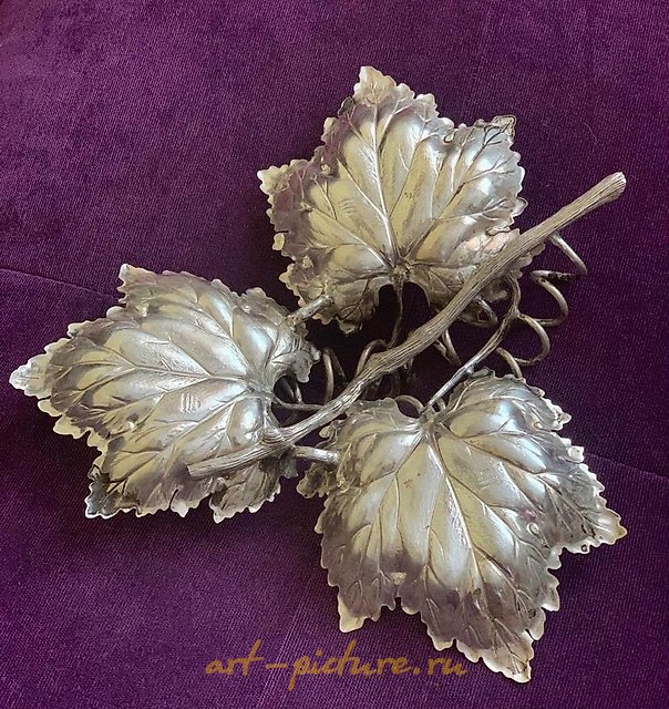 银质餐盘 3片葡萄叶 Buccellati 银制