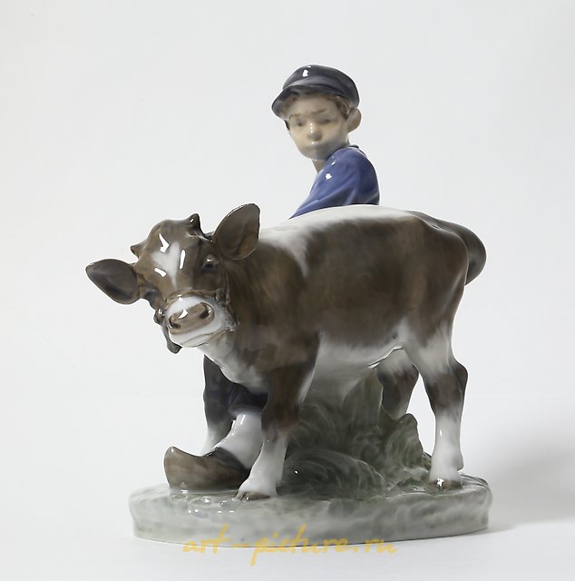 The boy with the calf. Denmark, Copenhagen, Royal Copenhagen.