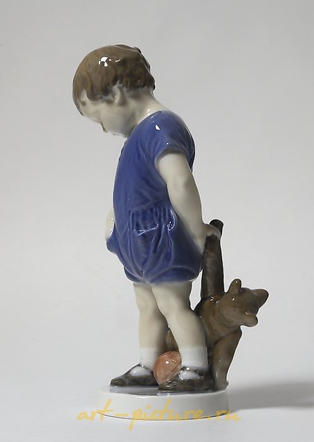 Boy with a teddy bear. Denmark, Copenhagen, Royal Copenhagen.