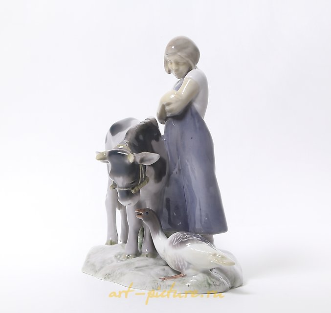 Girl with a cow and goose