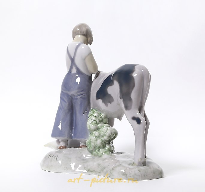 Girl with a cow and goose
