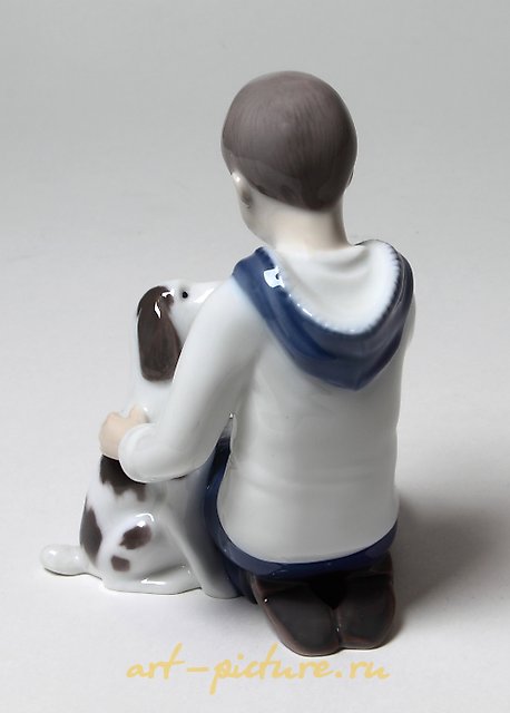 Porcelain figurine "Boy with Dog" - "Do I need to wash my face?" Bing Grondahl.