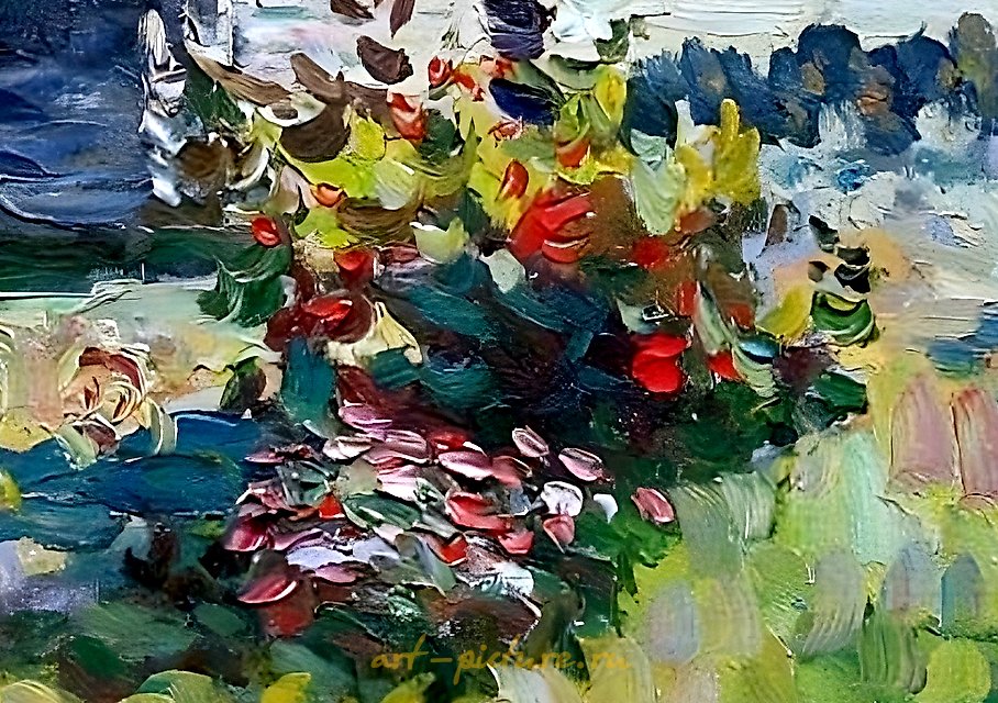 鱼塘。画布，油画。37 x 50 cm