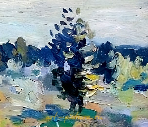 鱼塘。画布，油画。37 x 50 cm