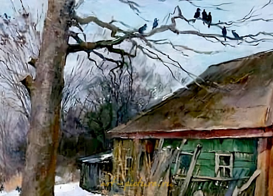 Study in the village. Canvas, oil. 35 x 50 cm.