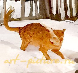 春天。与猫的素描。纤维板，油画。41 x 57厘米。