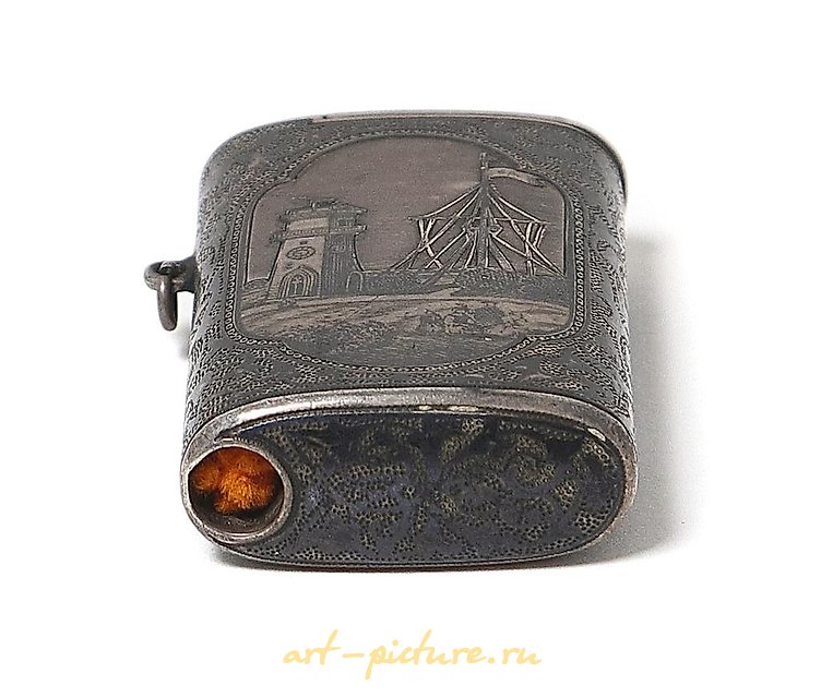 银制火柴盒，黑色镶边，19世纪