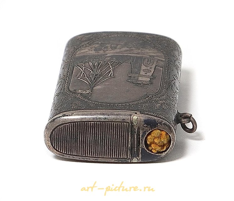 银制火柴盒，黑色镶边，19世纪