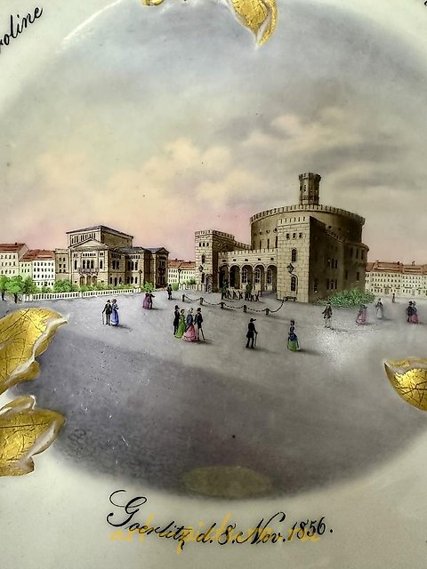 Тарелка KPM с архитектурным пейзажем Гёрлиц Кайзертруц Görlitz Kaisertrutz 1856