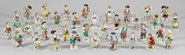 Extensive collection of 71 Meissen gardener figures.