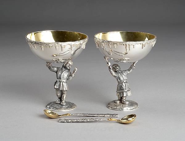 Silver set of compotes Boy and Girl