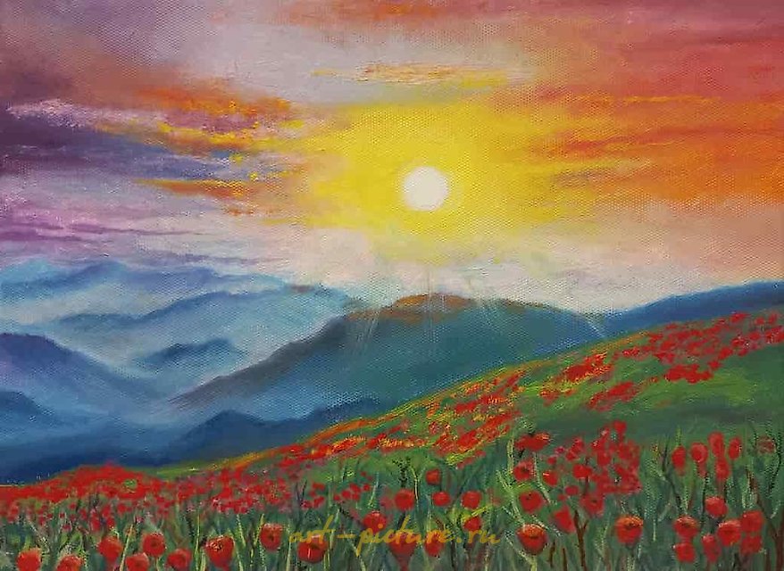 The translation of "Закат в горах" into English is "Sunset in the mountains."