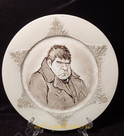 装饰盘系列：“熟悉的面孔”...... 在加德纳工厂的装饰瓷器上描绘的果戈理式的博克列夫斯基人物。