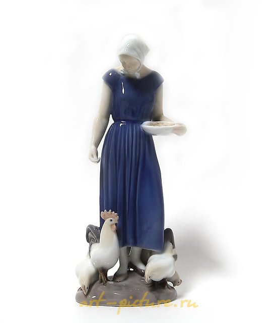 "Girl feeding birds. Denmark, Copenhagen, Bing & Grondahl."