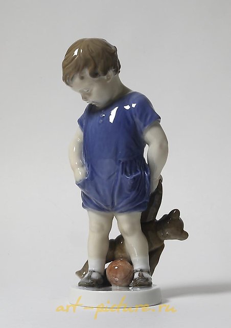 Boy with a teddy bear. Denmark, Copenhagen, Royal Copenhagen.