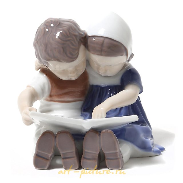 "Children reading a book. Denmark, Copenhagen, Bing & Grondahl."