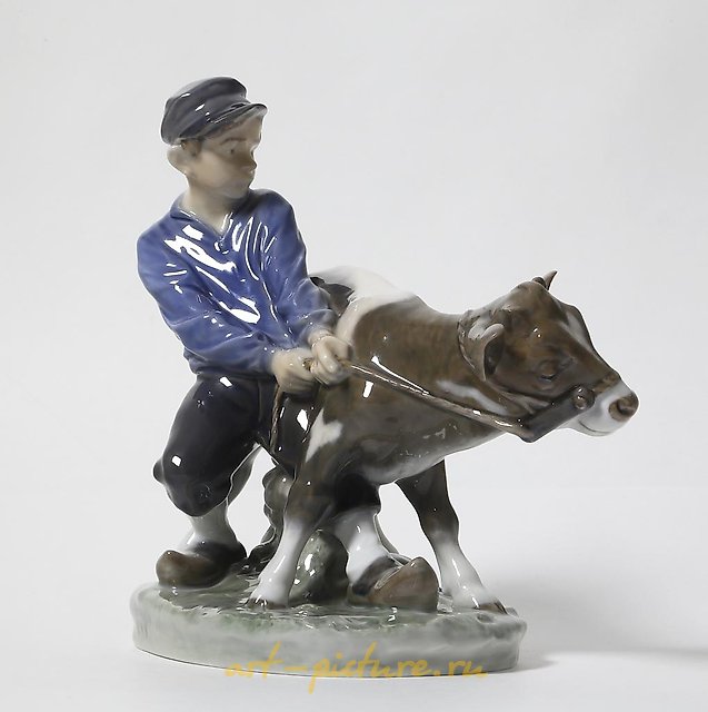 The boy with the calf. Denmark, Copenhagen, Royal Copenhagen.