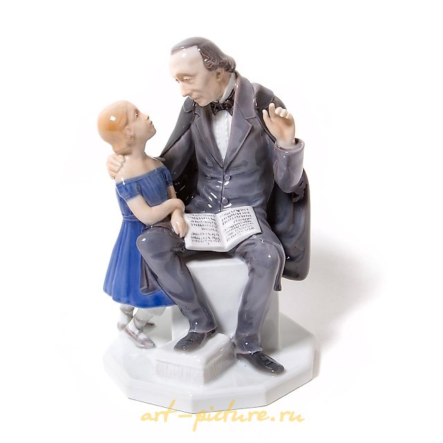 "Writer Hans Christian Andersen with a girl. Denmark, Copenhagen, Bing & Grondahl."