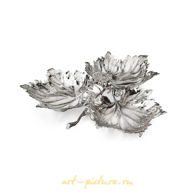 银质餐盘 3片葡萄叶 Buccellati 银制