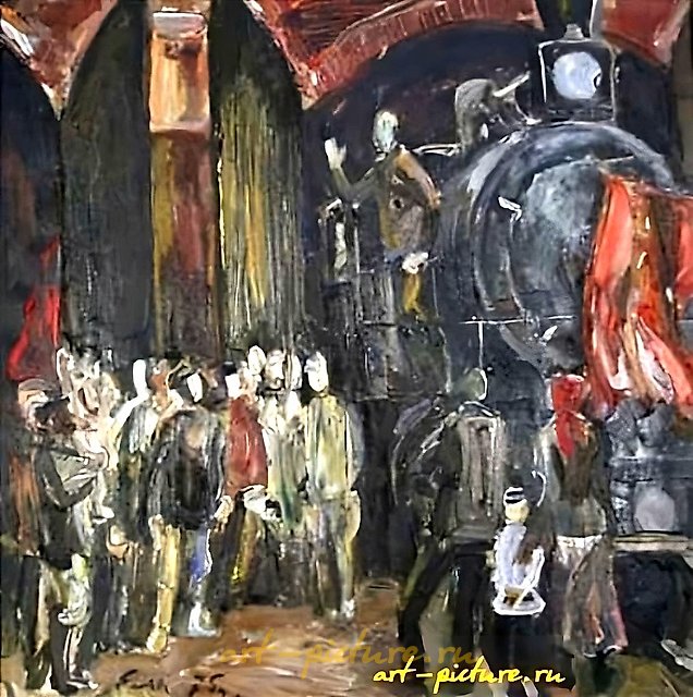 Rally at the Depot. Cardboard, oil. 50 x 50 cm.