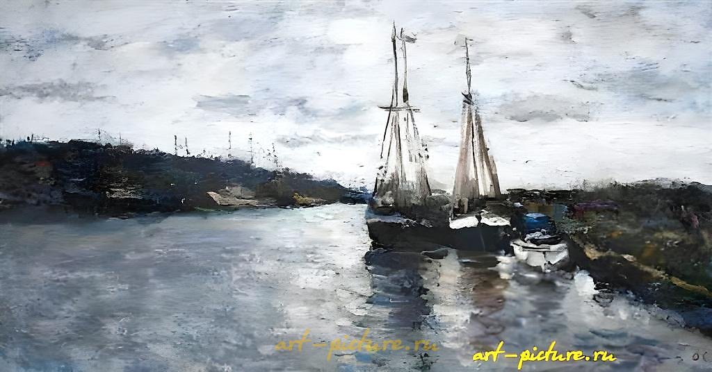 Sweden. Pier. Canvas, oil. 45 x 88 cm.