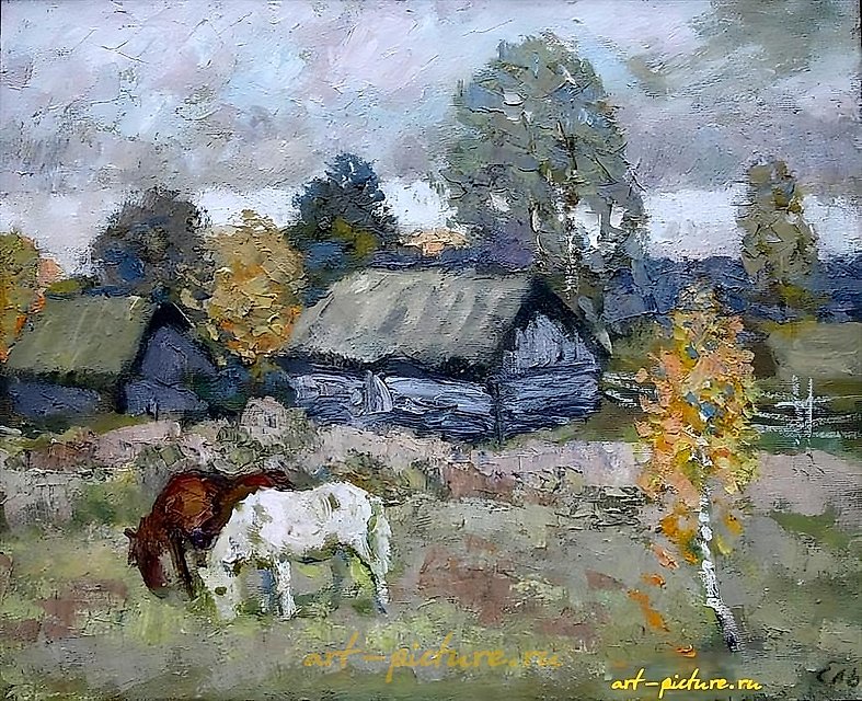 "Little Barns. Canvas, oil. 45 x 55 cm."