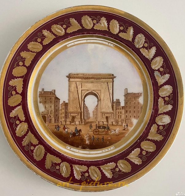 Plate with an architectural landscape of Paris, first quarter of the 19th century.