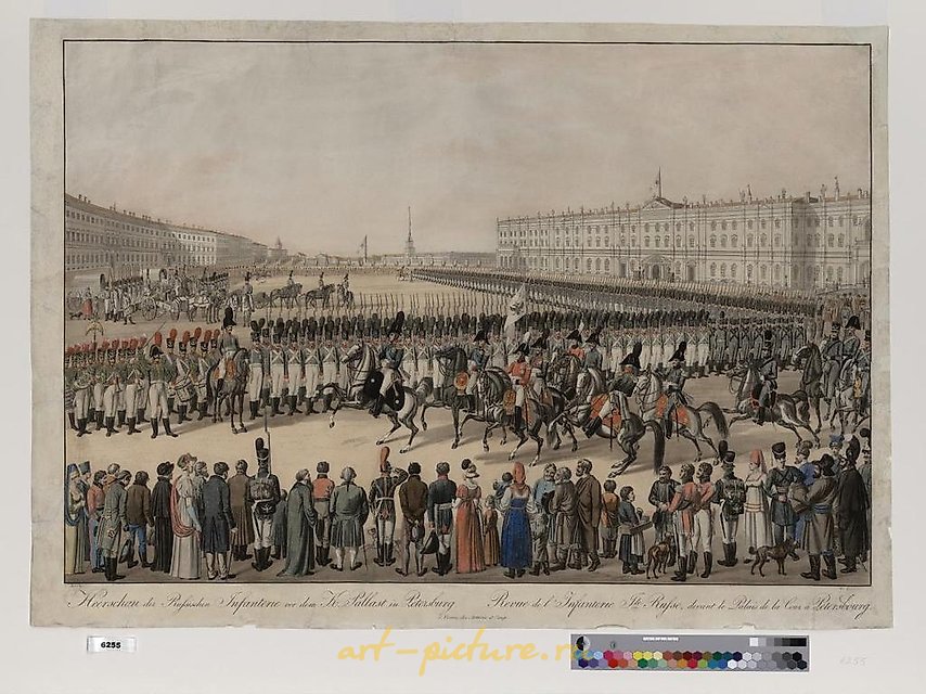 在圣彼得堡冬宫广场上的游行图片