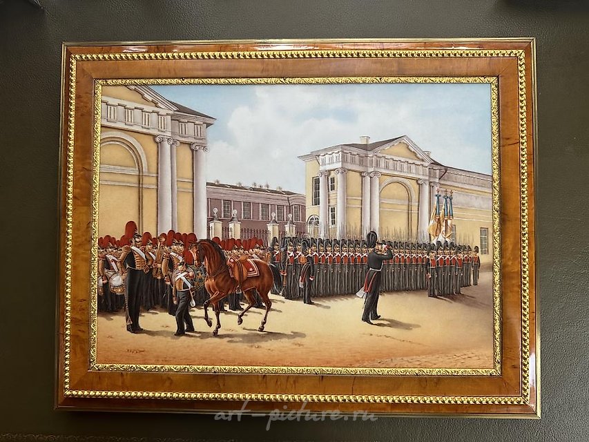 The translation of the text into English is: 

"Porcelain plate by Ladyurner A.I. Izmaylovsky Regiment. 1846."