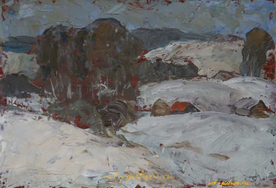 风景画，白桦树。纤维板，油画。12 x 18 厘米。